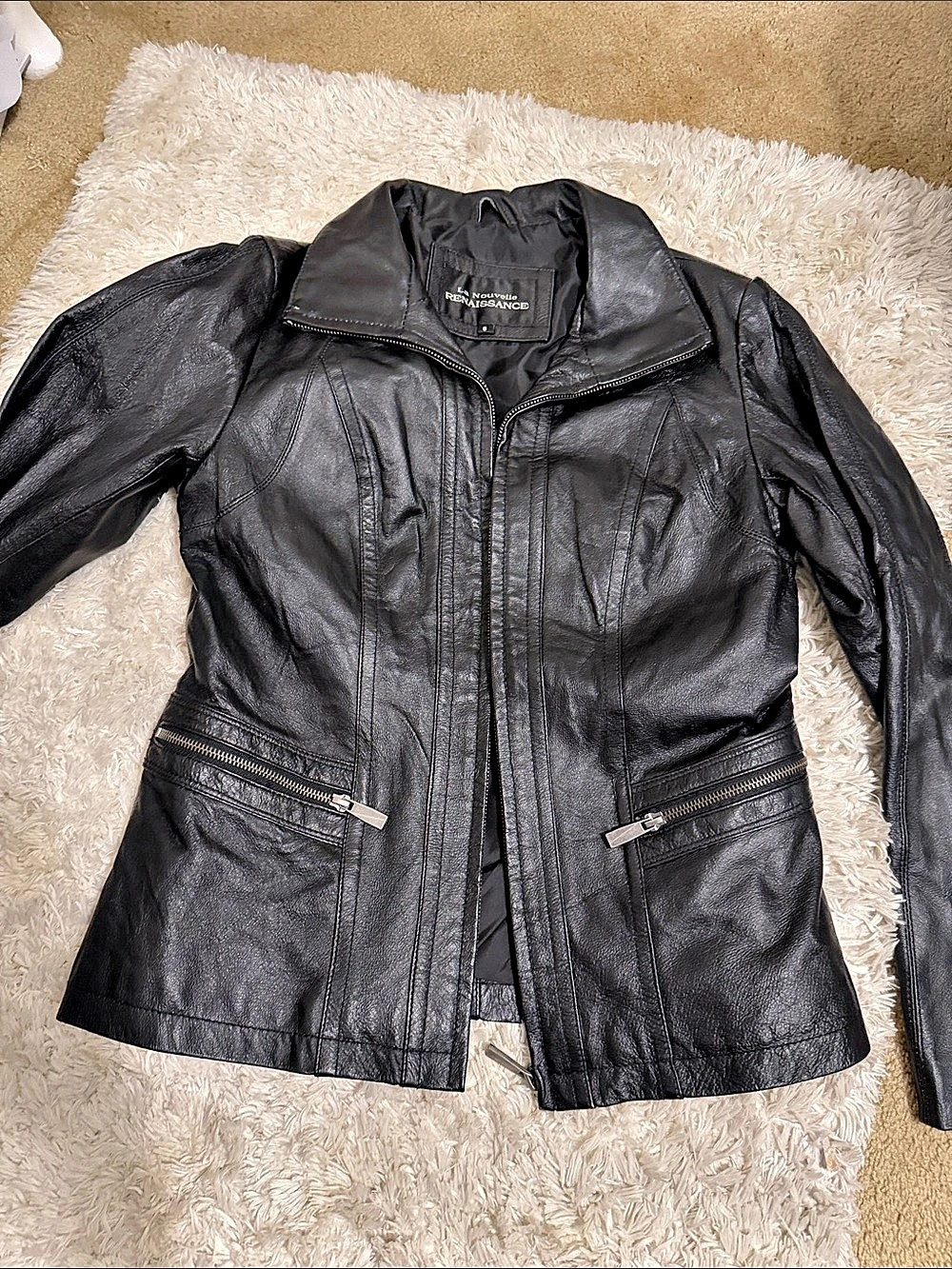 La Nouvelle Renaissance Leather Moto Jacket Black Size Small